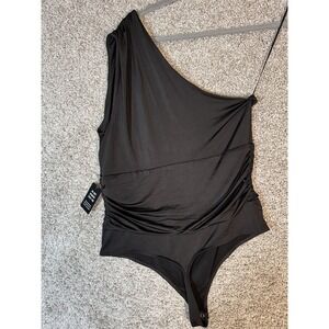 Express Body Contour Compression Bodysuit L Black One Shoulder Ruched Whimsygoth